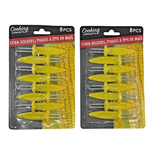 16 piece Corn Skewer Set Corn on the Cob Holders Steel Fork Prongs BBQ 8 pair - Picture 1 of 5