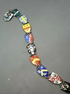 Vtg Silver Tone & Multicolor Enamel Souvenir Bracelet Bermuda Provinces Shields - Picture 1 of 14