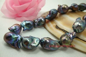 AAAAA LUSTER 17" rare huge 30mm natural south sea baroque black pearl necklace - Picture 1 of 6