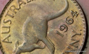 1964y. ERROR PENNY FIN OVER DATE LOW BELLY LINE AUSTRALIA COIN PREDECIMAL #SJ39 - Picture 1 of 9