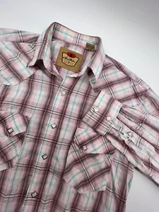 Larry Mahan Cowboy Collection Shirt Pearl Snap Pink/Blue Plaid Print Size Medium - Picture 1 of 12