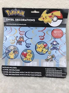 Pokemon Swirl Decoration Birthday Party Supplies Dangler 12 Pieces Newh We - Picture 1 of 2