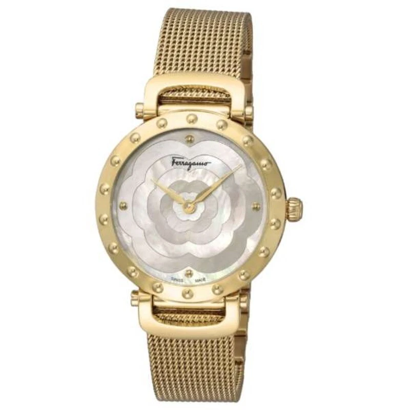 Salvatore Ferragamo Style MOP Dial Ladies Gold-tone Mesh Watch SFDM00718