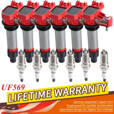 6 bujías y bobinas de encendido para Cadillac SRX Chevy Camaro Traverse UF569 D515C Foto 1 de 4