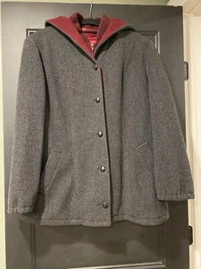 AUTHENTIC mackintosh VESTCOAT - GREY / RED - 100% WOOL COAT - Size 12/14 - Picture 1 of 11