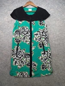 Anthropologie Maeve Dress Womens 6 Green Black Floral Ayame Silk Mini Shift Boho - Picture 1 of 12