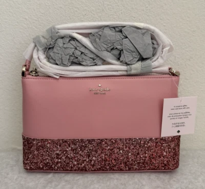 NWT Kate Spade Flash Glitter Fabric Mixed Crossbody Bag K8711 $279 Pink - Image 1 of 4