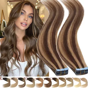 Cinta invisible en trama de piel 100 % extensiones de cabello humano Remy 60 piezas cabeza completa 12 pulgadas - Imagen 1 de 31