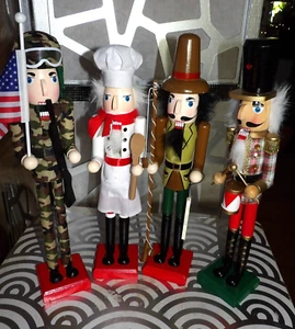 SET OF 4 ZHEJIANG TONG FENG ARTS $ CRAFTS NOVELTY HOLIDAY 14"&15"WOOD NUTCRACKER - Picture 1 of 8