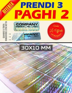 560 SIGILLI ADESIVI OLOGRAMMI PERSONALIZZATI BOLLINI DI GARANZIA SICUREZZA 1X3CM - Imagen 1 de 2