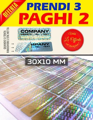 560 SIGILLI ADESIVI OLOGRAMMI PERSONALIZZATI BOLLINI DI GARANZIA SICUREZZA 1X3CM - Imagen 1 de 2