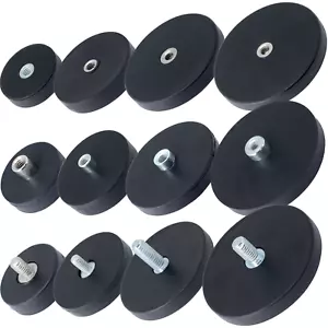 Neodym Magnet gummiert mit Gewinde Topfmagnet M4 bis M6 Größe 22mm bis 43mm - Picture 1 of 12