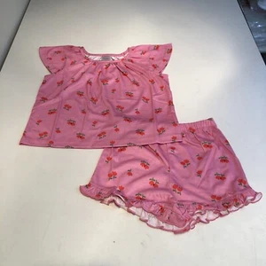 Hanna Andersson Girls Flutter Sleeve Pajama Set Pink Size 6-7 - Picture 1 of 2