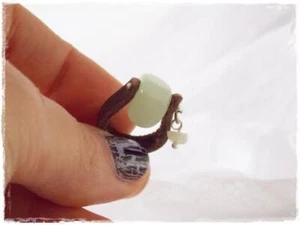 Jade Stone Ring Leather Anniversary Band Elven Leather Ring Woodland Ring Nordic - Picture 1 of 12