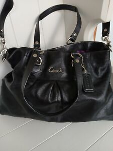 Authentic COACH Ashley Satchel 2 Way Shoulder Handbag Leather Purse Black