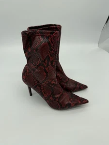 Botines Calcetín de Piel de Serpiente Rojo Mango Botas Punta Tacón Talla 8 - Imagen 1 de 8
