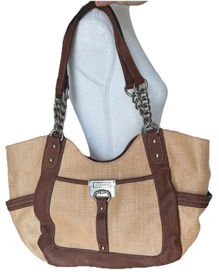 Chaps Brown Tan Woven Chain Strap Hobo Shoulder Bag Handbag Purse Boho Classic - Image 1 of 4