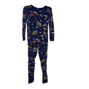 Little Sleepies Pajama Set Boys 4T Blue Santas Sleigh Reindeer Christmas Bamboo - Picture 1 of 7