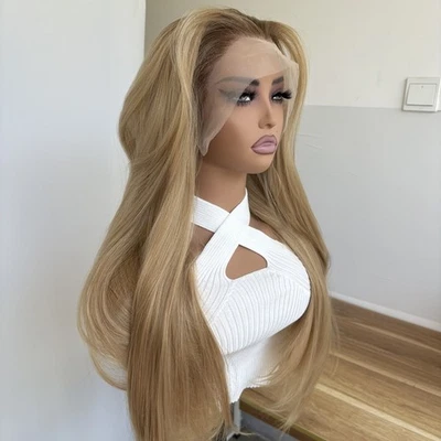 Ash Blonde Heat Resistant Synthetic Hair Long Straight Lace Frontal Wig - Image 1 of 4