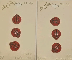 Vintage Le Chic Ladybug Fashion Novelty Shank Buttons set of 6 on Original Cards - Picture 1 of 4