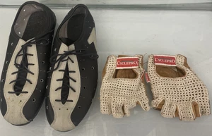 Blk + Beige Rivat Leder Fahrradschuhe mit Cycle Pro Braun Leder Fahrradhandschuhe - Bild 1 von 10