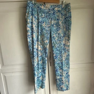 Talbots Floral Print Signature Ankle Pants Blue Career Casual Womens 10 - Picture 1 of 11