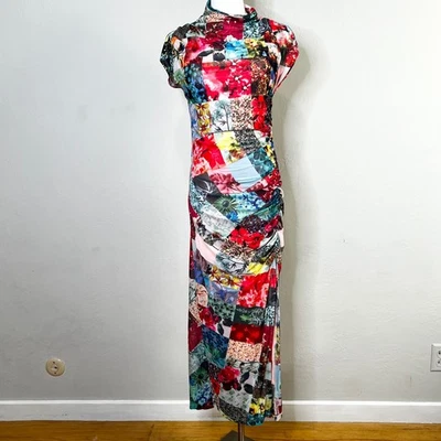 Maxi Vestido Anthropologie Floral Retazos Malla Cuello Simulado Manga Gorra Talla S Nuevo con Etiquetas Foto 1 de 4