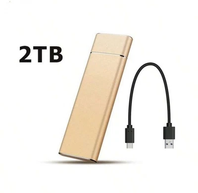 External Hard Drive 2TB Type C USB3.1 for PC, Mac, Wii U, Xbox (2TB, Golden) - Image 1 of 4