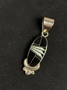 Ervin Hoskie Chee EH Signed Navajo Sterling Silver Pendant Onyx Opal 925 Estate - Picture 1 of 10