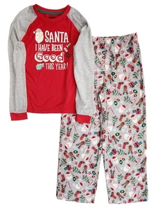 Boys Red & Gray Santa Christmas 2 Piece Pajama Sleep Set Size Large 10-12 - Picture 1 of 2