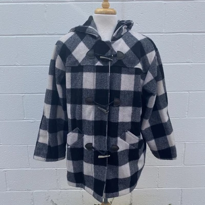 Casaco Woolrich feminino grande preto xadrez búfalo com capuz feito nos EUA - Imagem 1 de 4