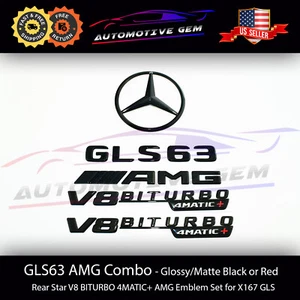 GLS63 AMG V8 BITURBO 4MATIC+ Rear Star Emblem Black Badge Combo Set X167 2020+ - Foto 1 di 4