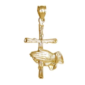 New 14k Yellow Gold Praying Hands Cross Pendant - Picture 1 of 3