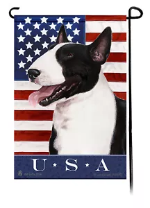 Patriotic USA Garden Flag - Black and White Bull Terrier 028A - Picture 1 of 1