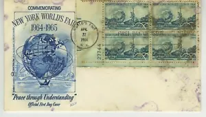 World's Fair FDC 1964 Fleetwood Cachet Cover Scott 1244 5c Plate Block Stamp S9 - Picture 1 of 2