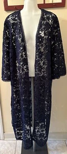 Roamans Womens Plus 22W Blue Open Crochet Knit 3/4 Sleeve Cardigan Lovely! - Picture 1 of 17