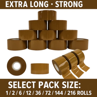 K-PACK Buff Packaging Tape Extra Long 150mx48mm Rolls Strong Brown Parcel Box Sealing