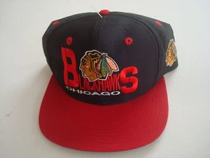 CHICAGO BLACKHAWKS TWINS SCRIPT 90S SNAPBACK DEADSTOCK HAT CAP VINTAGE x2 - Picture 1 of 3