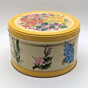Tom Sturgis Pretzel Tin VTG 1988 Birth Month Flowers Needlepoint Style Canister - Picture 1 of 9