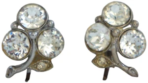Vintage Ohrringe klar/weiß Strass Schraubverschluss silberfarben unsigniert Cluster - Bild 1 von 9