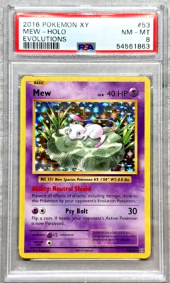 Pokémon Card Mew Rare Holo PSA 8 NM-Mint, XY Evolutions #53, 2016 - Image 1 of 4