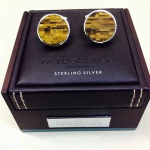NEW TATEOSSIAN Round Bamboo Cufflinks in Silver with Brown Tiger Eye - Bild 1 von 3