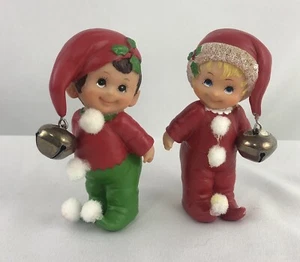 Holly Babes Collection Morehead Inc Snow Bunnies Figurines Boy and Girl w Bell - Picture 1 of 10