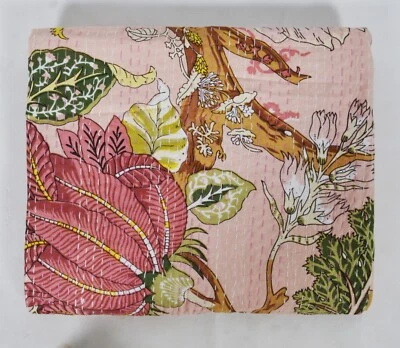 Vintage Kantha Quilt Bedspread Bedding Throw Double Cotton Blanket Light Pink C - Image 1 of 4