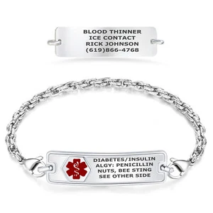 Divoti individuell graviertes klassisches Etikett medizinischer Alarm ID Damenarmband mit Seilkette - Bild 1 von 11