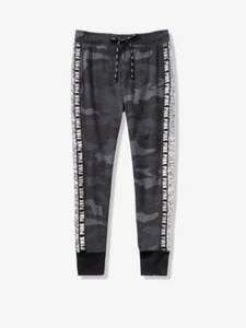 Victoria Secret VS Pink Sequin Bling Black Camo Skinny Jogger Pants XS NEW - Picture 1 of 4