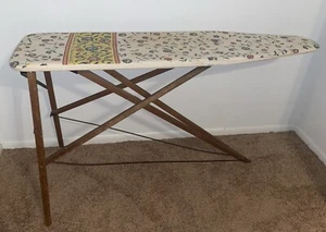 Antique Wooden Folding Ironing Board Nice Hardware w Floral Magla Iron Glide Pad - Bild 1 von 22
