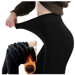 Womens Plush Fleece Lined Leggings High Waist Stretchy Winter Warm Ladies Pants - Picture 1 of 10