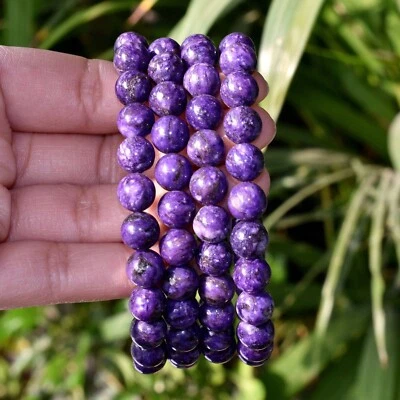 Natural Charoite Stone Beaded Bracelet Purple Gemstone Stretch Bracelet Handmade - Image 1 of 4