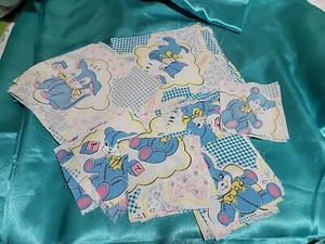 Vintage TEDDY BEARS CATS Calico fabric Juvenile Quilt Squares - Picture 1 of 1